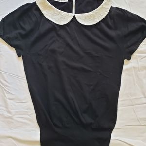 Women's Black knit top with Collar, Kookai,  XS